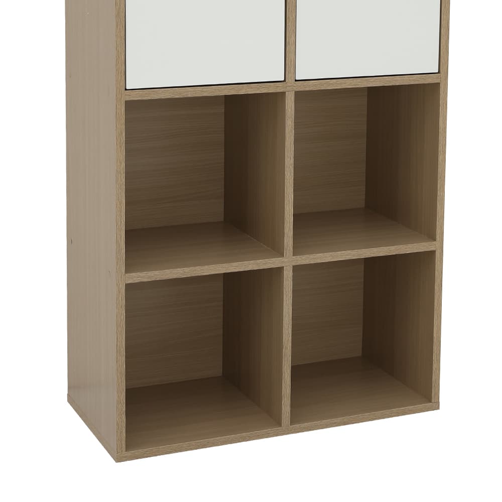 โซฟาเบดผ้า L-shape และชั้นวางของอเนกประสงค์ 2 บาน รุ่นเคียร่า+มินิโอ - สีเทาเข้ม/ธรรมชาติ