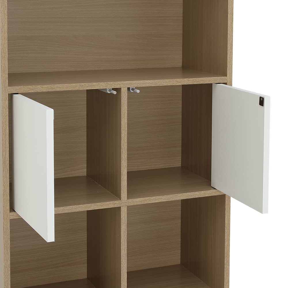 โซฟาเบดผ้า L-shape และชั้นวางของอเนกประสงค์ 2 บาน รุ่นเคียร่า+มินิโอ - สีเทาเข้ม/ธรรมชาติ