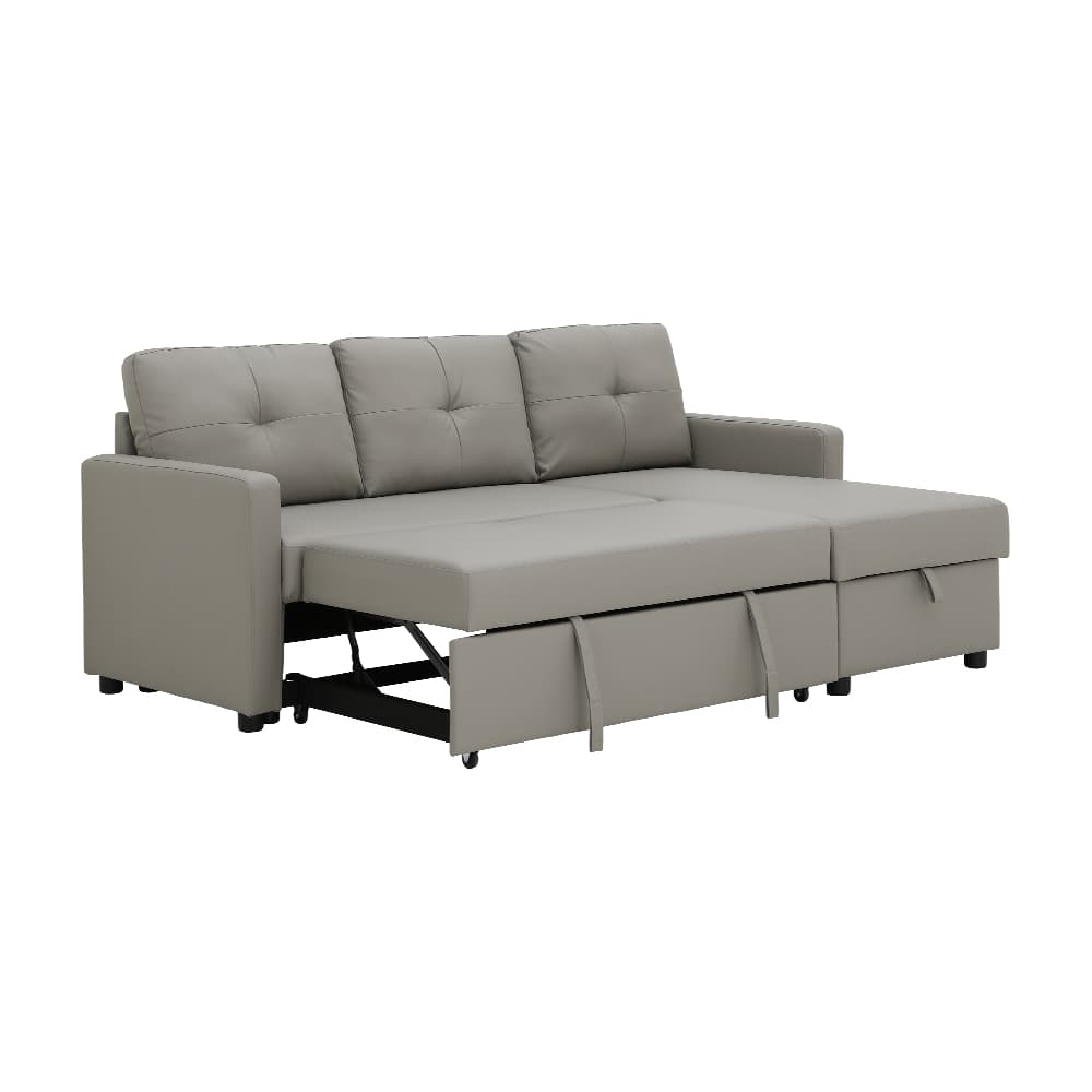 โซฟาเบด PU L-shape และชั้นวางของอเนกประสงค์ 2 บาน รุ่นเคียร่า+มินิโอ - สีเทา/ธรรมชาติ