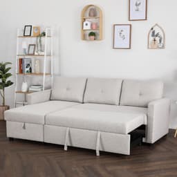 โซฟาเบดผ้า L-shape และชั้นวางของพร้อมตู้บานเปิด ขนาด 60 ซม. รุ่นเคียร่า+รุ่นมินิโอ - สีน้ำตาลอ่อน/ธรรมชาติ