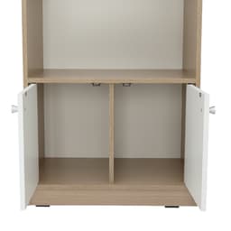 โซฟาเบดผ้า L-shape และชั้นวางของพร้อมตู้บานเปิด ขนาด 60 ซม. รุ่นเคียร่า+รุ่นมินิโอ - สีน้ำตาลอ่อน/ธรรมชาติ