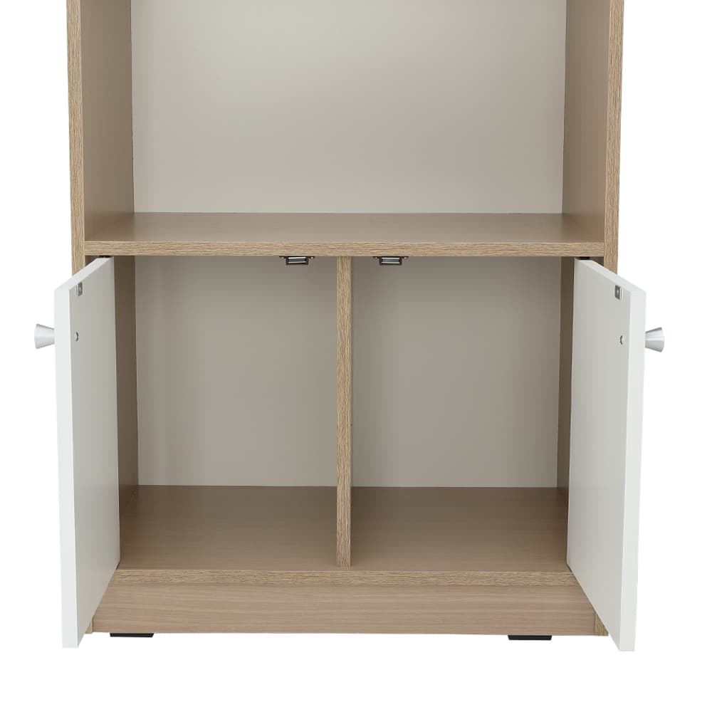 โซฟาเบดผ้า L-shape และชั้นวางของพร้อมตู้บานเปิด ขนาด 60 ซม. รุ่นเคียร่า+รุ่นมินิโอ - สีน้ำตาลอ่อน/ธรรมชาติ