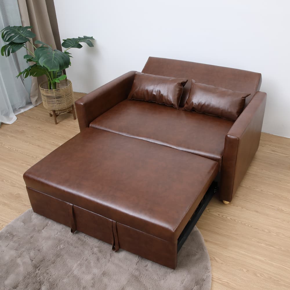 โซฟาเบด PVC 2 ที่นั่ง และตู้วางทีวี 2 บาน ขนาด 120 ซม. รุ่นมิกิ+มินิโอ - สีน้ำตาล/ธรรมชาติ