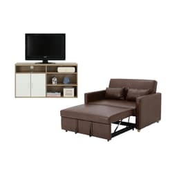 โซฟาเบด PVC 2 ที่นั่ง และตู้วางทีวี 2 บาน ขนาด 120 ซม. รุ่นมิกิ+มินิโอ - สีน้ำตาล/ธรรมชาติ