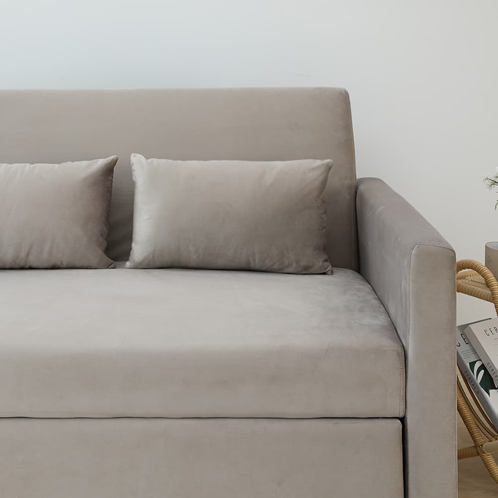 โซฟาเบดผ้า 2 ที่นั่ง และตู้วางทีวี 2 บาน ขนาด 120 ซม. รุ่นมิกิ+มินิโอ - สีโทป/ธรรมชาติ