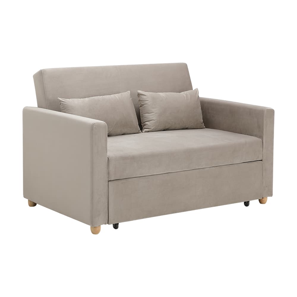 โซฟาเบดผ้า 2 ที่นั่ง และตู้วางทีวี 2 บาน ขนาด 120 ซม. รุ่นมิกิ+มินิโอ - สีโทป/ธรรมชาติ