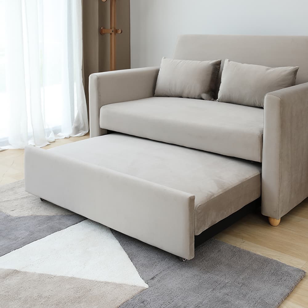 โซฟาเบดผ้า 2 ที่นั่ง และตู้วางทีวี 2 บาน ขนาด 120 ซม. รุ่นมิกิ+มินิโอ - สีโทป/ธรรมชาติ