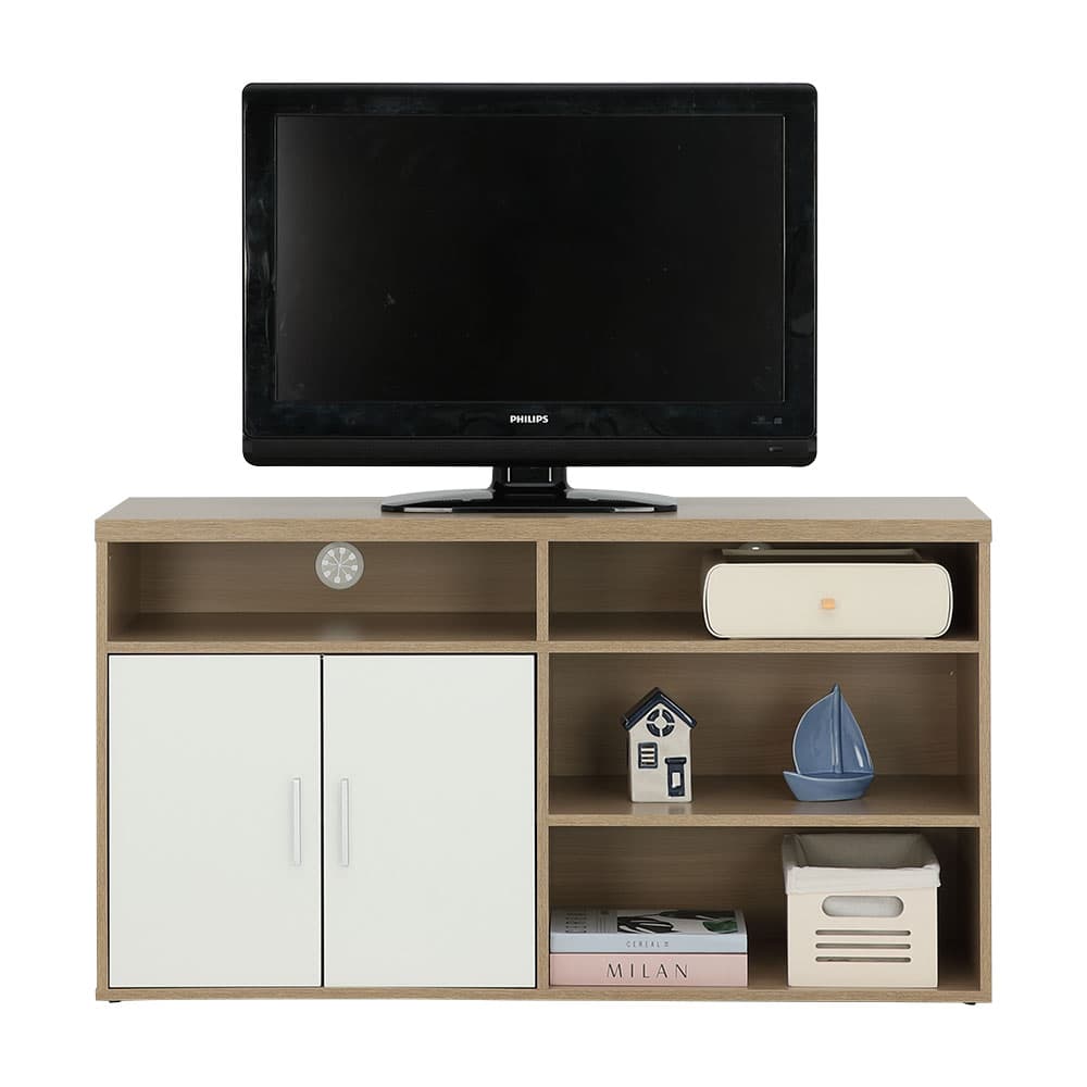 โซฟาเบดผ้า 2 ที่นั่ง และตู้วางทีวี 2 บาน ขนาด 120 ซม. รุ่นมิกิ+มินิโอ - สีโทป/ธรรมชาติ