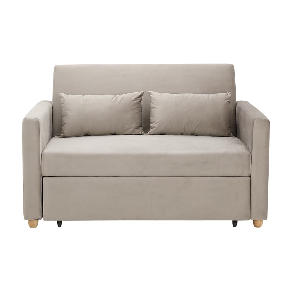 โซฟาเบดผ้า 2 ที่นั่ง และตู้วางทีวี 2 บาน ขนาด 120 ซม. รุ่นมิกิ+มินิโอ - สีโทป/ธรรมชาติ