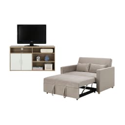 โซฟาเบดผ้า 2 ที่นั่ง และตู้วางทีวี 2 บาน ขนาด 120 ซม. รุ่นมิกิ+มินิโอ - สีโทป/ธรรมชาติ