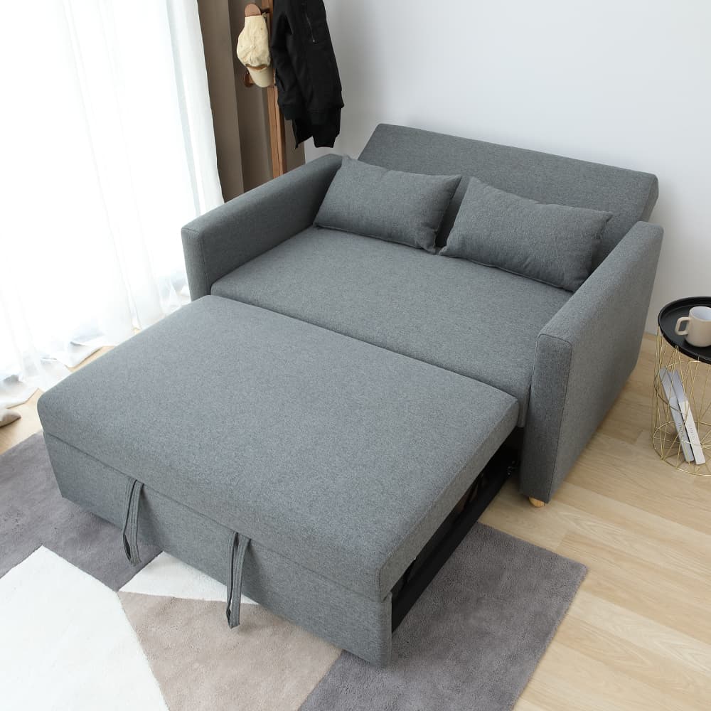 โซฟาเบดผ้า 2 ที่นั่ง และตู้วางทีวี 2 บาน ขนาด 120 ซม. รุ่นมิกิ+มินิโอ - สีเทา/ธรรมชาติ