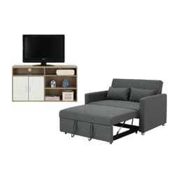 โซฟาเบดผ้า 2 ที่นั่ง และตู้วางทีวี 2 บาน ขนาด 120 ซม. รุ่นมิกิ+มินิโอ - สีเทา/ธรรมชาติ