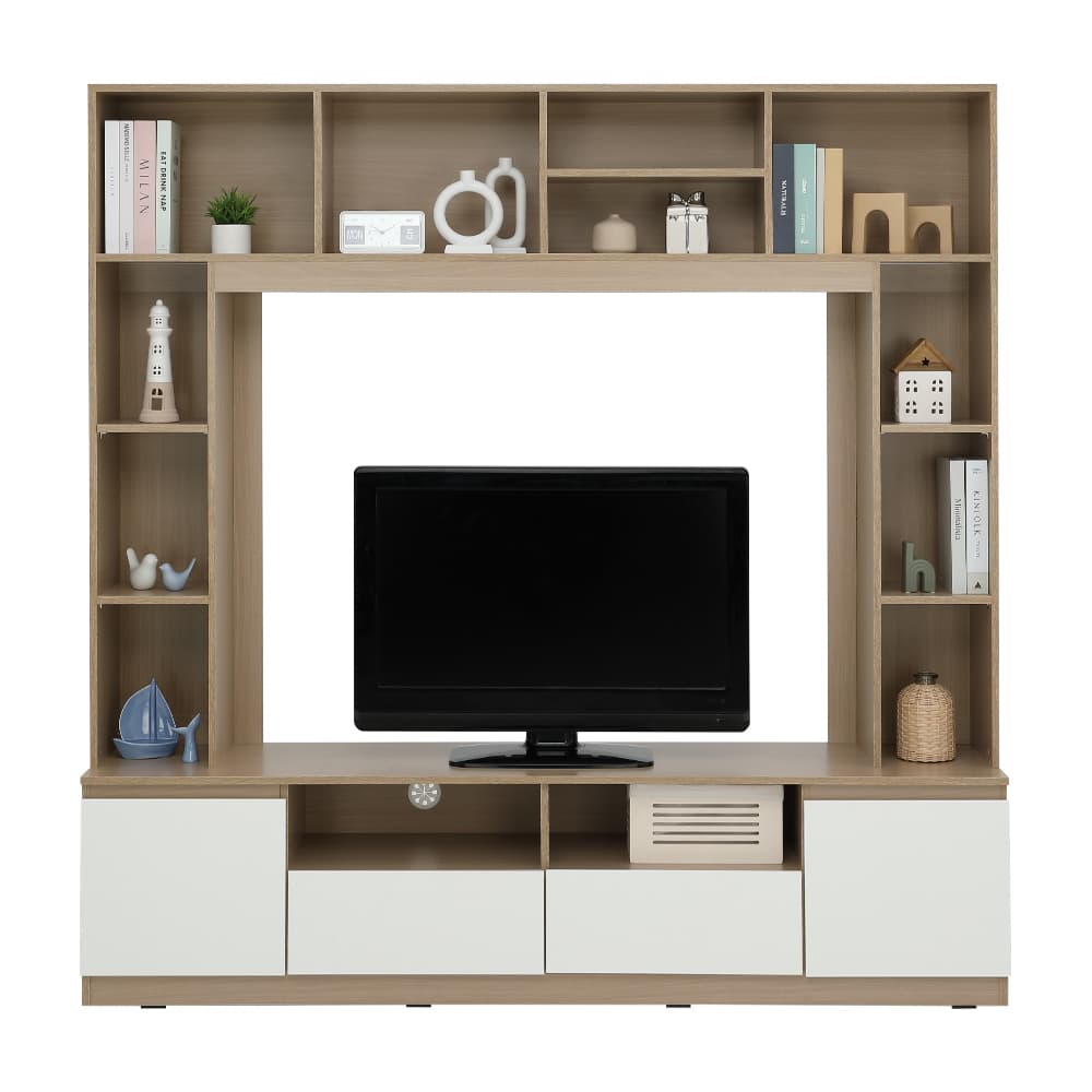 โซฟาเบดผ้า 3 ที่นั่ง และชุดโฮมเอ็นเตอร์เทนเมนท์ ขนาด 180 ซม. รุ่นมิกิ+มินิโอ  - สีเทา/ธรรมชาติ