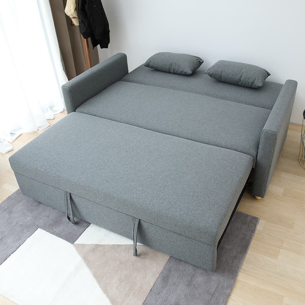 โซฟาเบดผ้า 3 ที่นั่ง และชุดโฮมเอ็นเตอร์เทนเมนท์ ขนาด 200 ซม. รุ่นมิกิ+มินิโอ - สีเทา/ธรรมชาติ