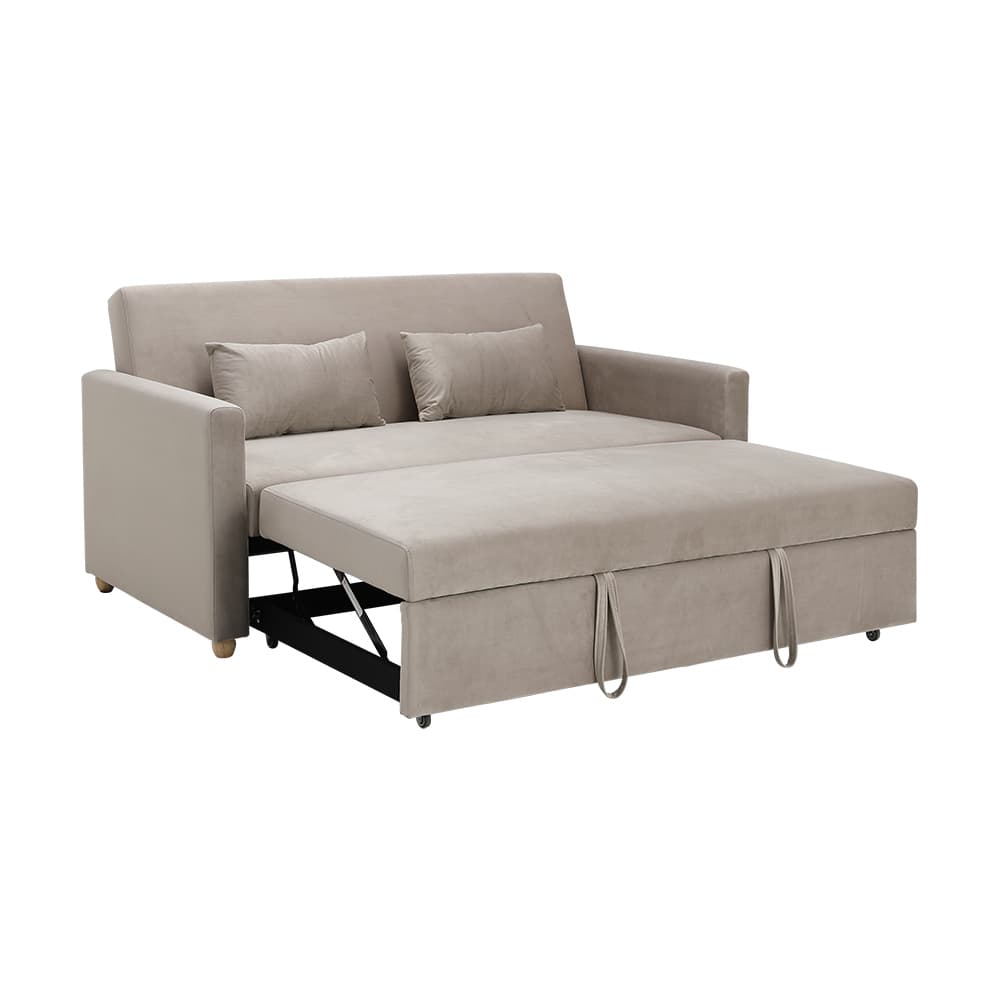 โซฟาเบดผ้า 3 ที่นั่ง และตู้วางทีวี 2 บาน พร้อมลิ้นชัก ขนาด 150 ซม. รุ่นมิกิ+มินิโอ - สีโทป/ธรรมชาติ