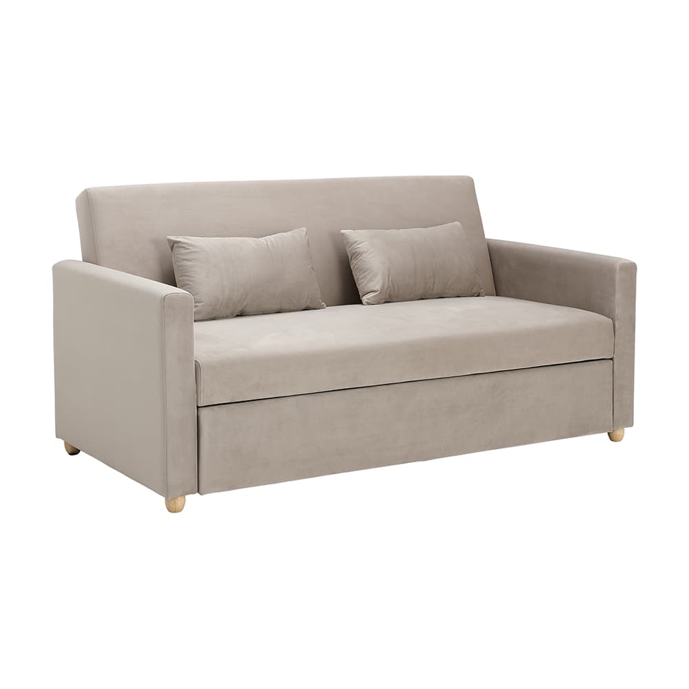 โซฟาเบดผ้า 3 ที่นั่ง และตู้วางทีวี 2 บาน พร้อมลิ้นชัก ขนาด 150 ซม. รุ่นมิกิ+มินิโอ - สีโทป/ธรรมชาติ