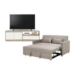 โซฟาเบดผ้า 3 ที่นั่ง และตู้วางทีวี 2 บาน พร้อมลิ้นชัก ขนาด 150 ซม. รุ่นมิกิ+มินิโอ - สีโทป/ธรรมชาติ