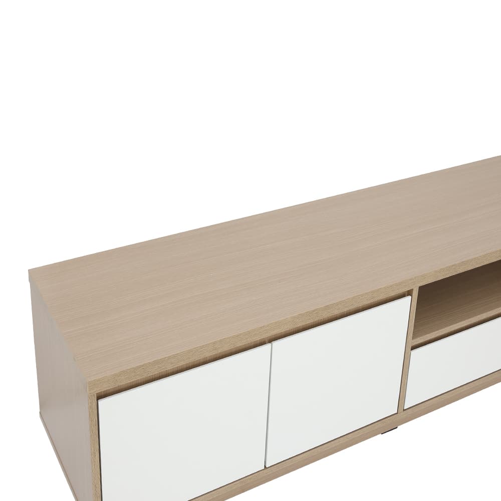 โซฟาเบดผ้า 3 ที่นั่ง และตู้วางทีวี 2 บาน พร้อมลิ้นชัก ขนาด 150 ซม. รุ่นมิกิ+มินิโอ - สีเทา/ธรรมชาติ