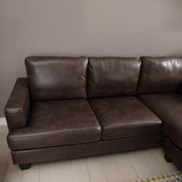 โซฟาผ้า L-shape และชุดโฮมเอ็นเตอร์เทนเมนท์ ขนาด 150 ซม. รุ่นแลมซี่+มินิโอ - สีน้ำตาลเข้ม/ธรรมชาติ