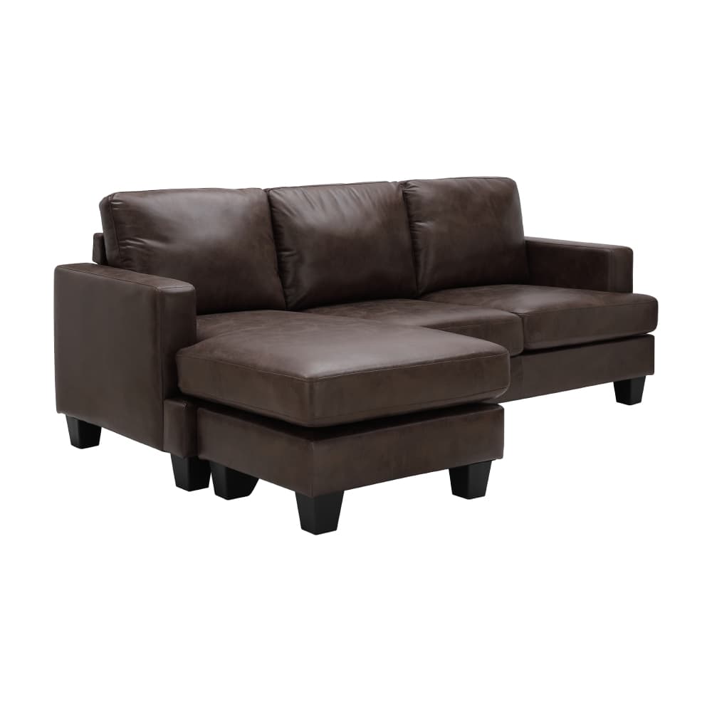 โซฟาผ้า L-shape และชุดโฮมเอ็นเตอร์เทนเมนท์ ขนาด 180 ซม. รุ่นแลมซี่+มินิโอ - สีน้ำตาลเข้ม/ธรรมชาติ