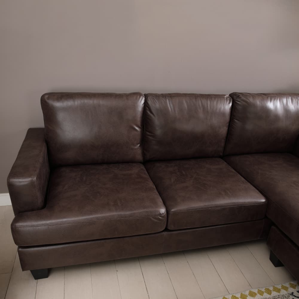 โซฟาผ้า L-shape และชุดโฮมเอ็นเตอร์เทนเมนท์ ขนาด 180 ซม. รุ่นแลมซี่+มินิโอ - สีน้ำตาลเข้ม/ธรรมชาติ