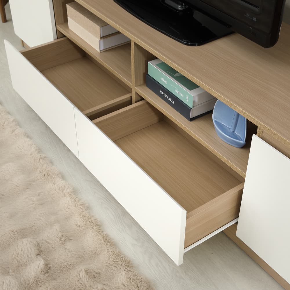 โซฟาผ้า L-shape และชุดโฮมเอ็นเตอร์เทนเมนท์ ขนาด 180 ซม. รุ่นแลมซี่+มินิโอ - สีน้ำตาลเข้ม/ธรรมชาติ