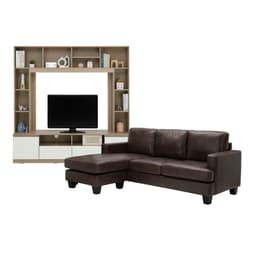 โซฟาผ้า L-shape และชุดโฮมเอ็นเตอร์เทนเมนท์ ขนาด 180 ซม. รุ่นแลมซี่+มินิโอ - สีน้ำตาลเข้ม/ธรรมชาติ