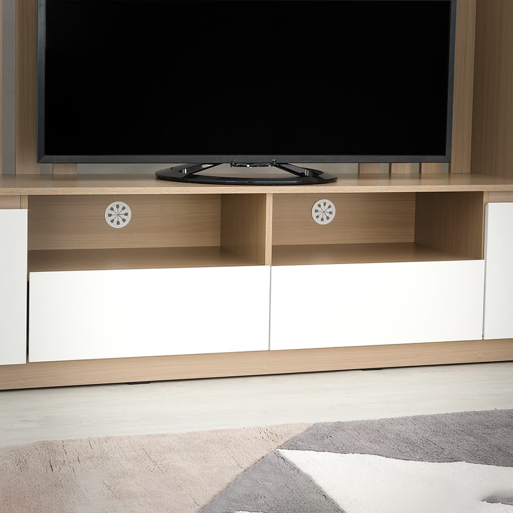 โซฟาผ้า L-shape และชุดโฮมเอ็นเตอร์เทนเมนท์ ขนาด 200 ซม. รุ่นแลมซี่+มินิโอ - สีน้ำตาลเข้ม/ธรรมชาติ