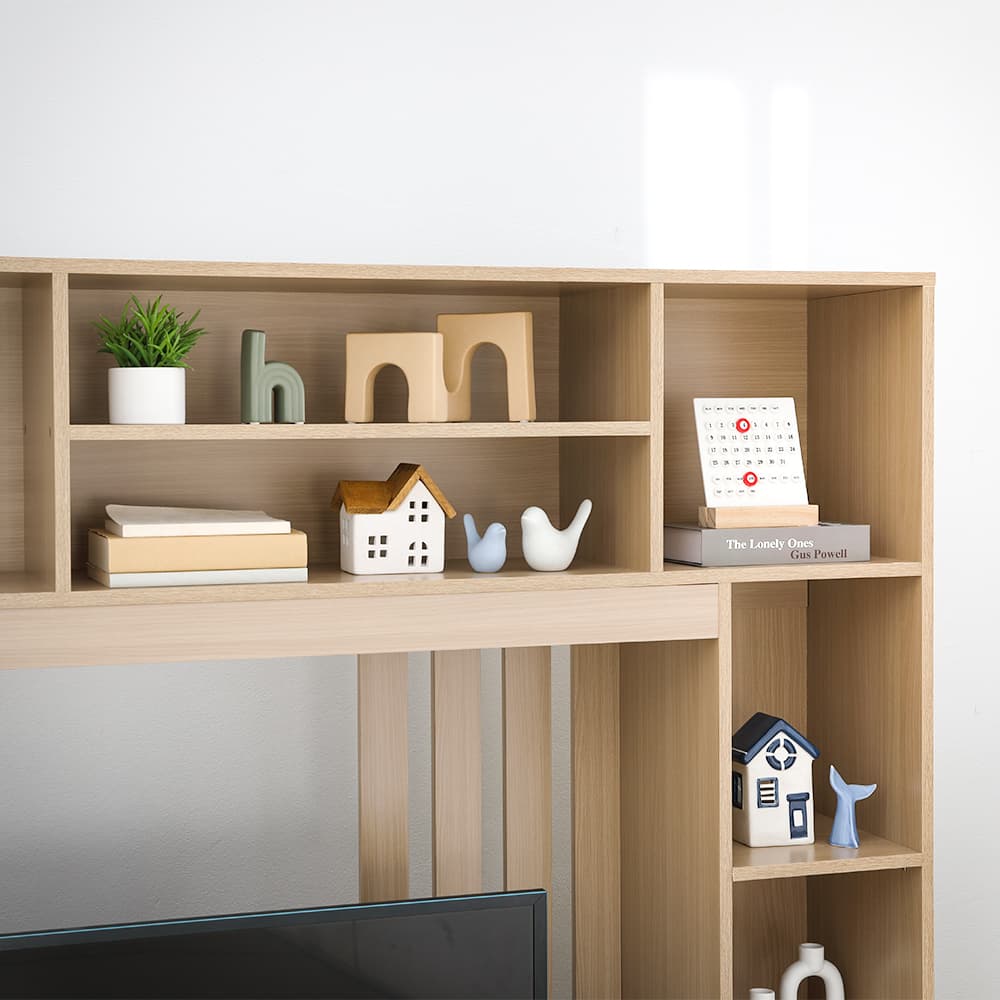 โซฟาผ้า L-shape และชุดโฮมเอ็นเตอร์เทนเมนท์ ขนาด 200 ซม. รุ่นแลมซี่+มินิโอ - สีน้ำตาลเข้ม/ธรรมชาติ