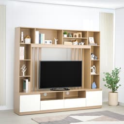 โซฟาผ้า L-shape และชุดโฮมเอ็นเตอร์เทนเมนท์ ขนาด 200 ซม. รุ่นแลมซี่+มินิโอ - สีน้ำตาลเข้ม/ธรรมชาติ