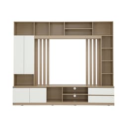 โซฟาผ้า L-shape และชุดโฮมเอ็นเตอร์เทนเมนท์ ขนาด 240 ซม. รุ่นแลมซี่+มินิโอ - สีน้ำตาลเข้ม/ธรรมชาติ