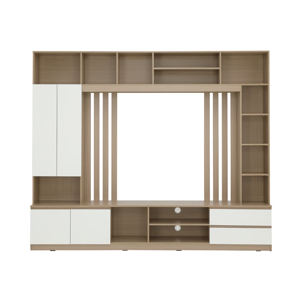 โซฟาผ้า L-shape และชุดโฮมเอ็นเตอร์เทนเมนท์ ขนาด 240 ซม. รุ่นแลมซี่+มินิโอ - สีน้ำตาลเข้ม/ธรรมชาติ