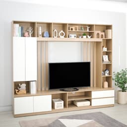 โซฟาผ้า L-shape และชุดโฮมเอ็นเตอร์เทนเมนท์ ขนาด 240 ซม. รุ่นแลมซี่+มินิโอ - สีน้ำตาลเข้ม/ธรรมชาติ