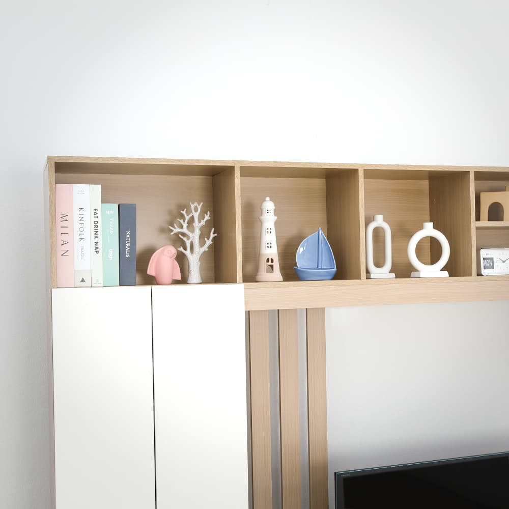 โซฟาผ้า L-shape และชุดโฮมเอ็นเตอร์เทนเมนท์ ขนาด 240 ซม. รุ่นแลมซี่+มินิโอ - สีน้ำตาลเข้ม/ธรรมชาติ