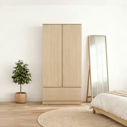 ตู้เสื้อผ้า 2 บาน พร้อมลิ้นชัก รุ่นฟาส ขนาด 90 ซม. - สีธรรมชาติ