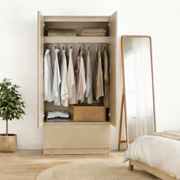 ตู้เสื้อผ้า 2 บาน พร้อมลิ้นชัก รุ่นฟาส ขนาด 90 ซม. - สีธรรมชาติ