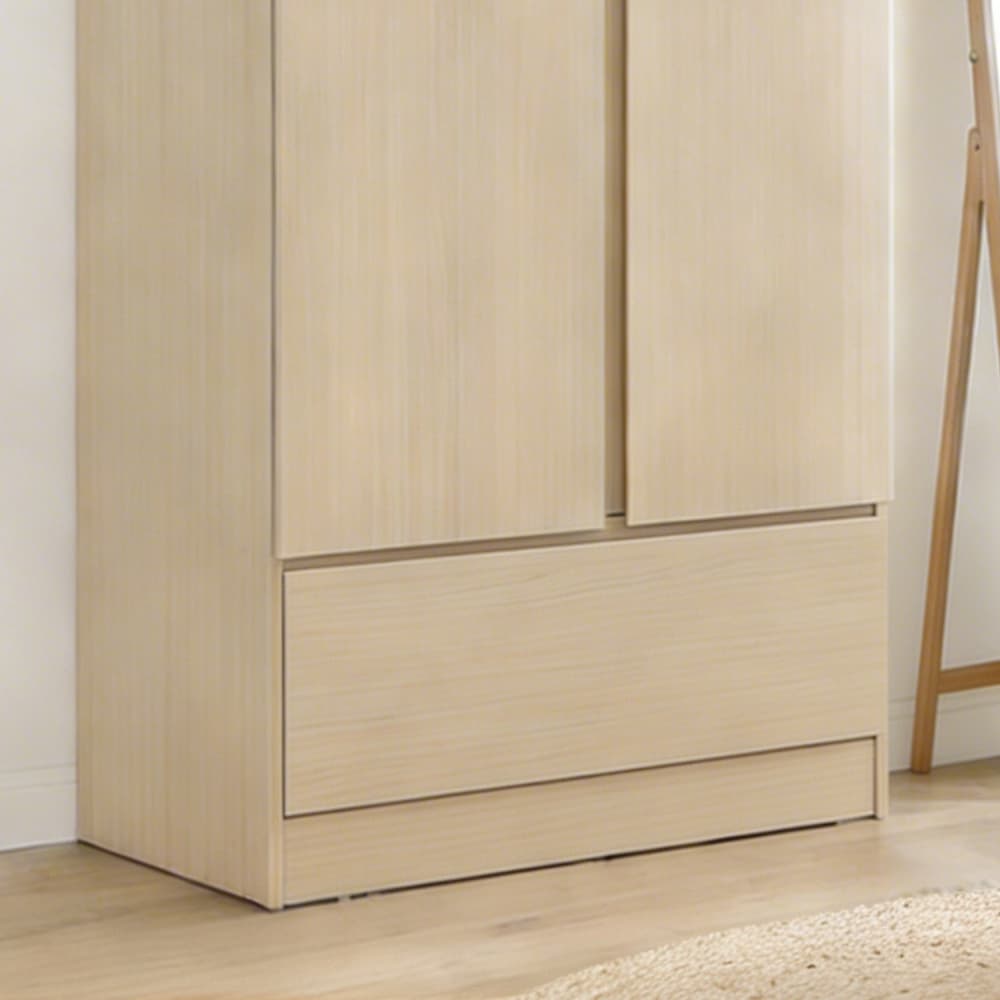 ตู้เสื้อผ้า 2 บาน พร้อมลิ้นชัก รุ่นฟาส ขนาด 90 ซม. - สีธรรมชาติ