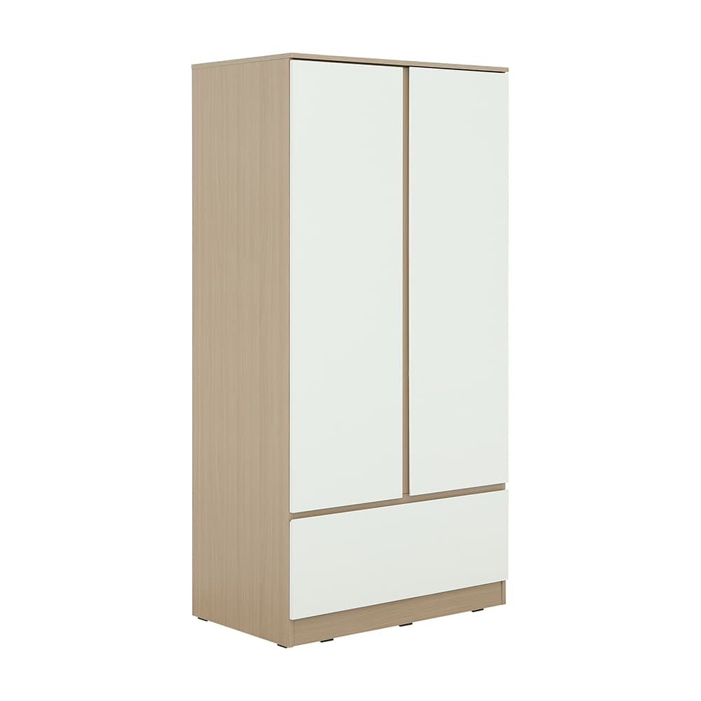 ตู้เสื้อผ้า 2 บาน พร้อมลิ้นชัก รุ่นฟาส ขนาด 90 ซม.  - สีแนชเชอเริล/ขาว