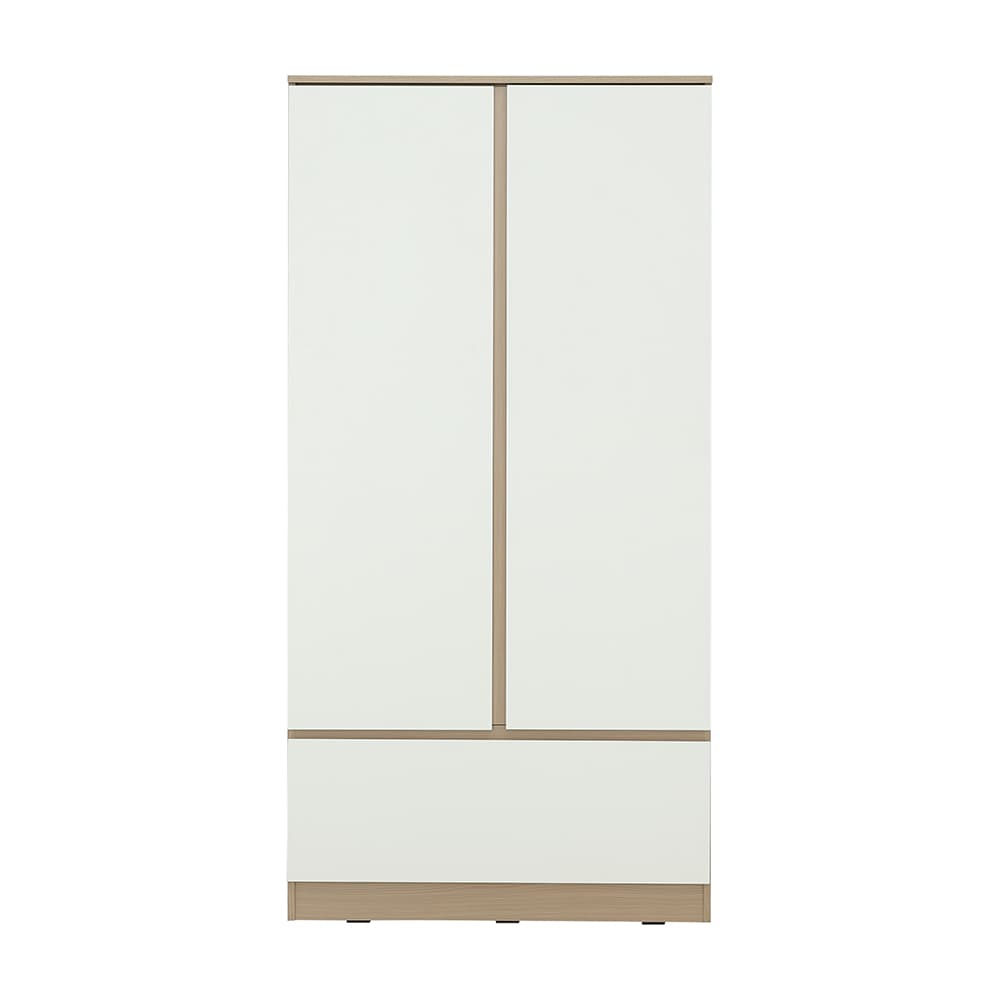 ตู้เสื้อผ้า 2 บาน พร้อมลิ้นชัก รุ่นฟาส ขนาด 90 ซม.  - สีแนชเชอเริล/ขาว