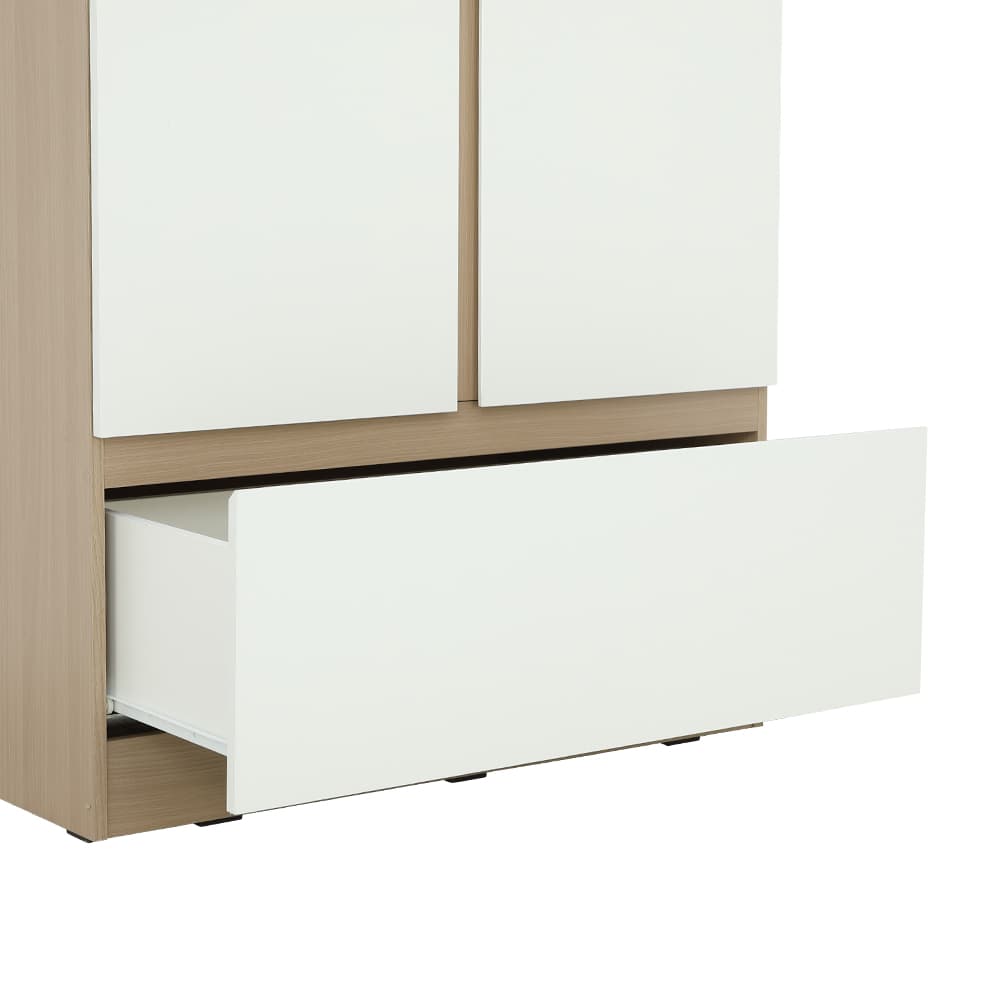 ตู้เสื้อผ้า 2 บาน พร้อมลิ้นชัก รุ่นฟาส ขนาด 90 ซม.  - สีแนชเชอเริล/ขาว