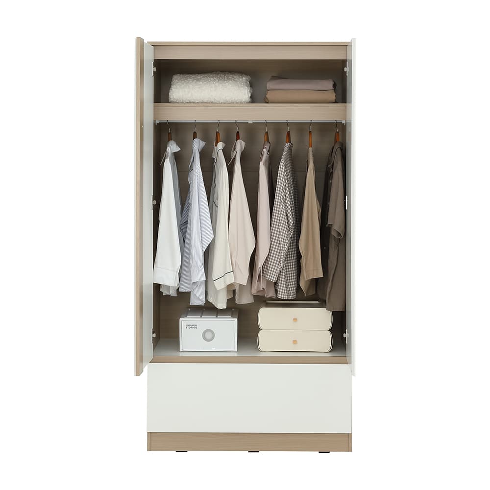 ตู้เสื้อผ้า 2 บาน พร้อมลิ้นชัก รุ่นฟาส ขนาด 90 ซม.  - สีแนชเชอเริล/ขาว