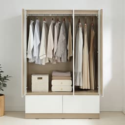 ตู้เสื้อผ้า 3 บาน พร้อมลิ้นชัก รุ่นฟาส - สีธรรมชาติ/ขาว