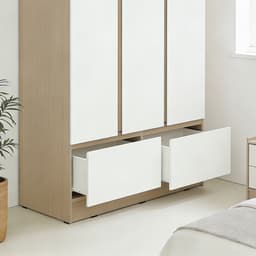 ตู้เสื้อผ้า 3 บาน พร้อมลิ้นชัก รุ่นฟาส - สีธรรมชาติ/ขาว