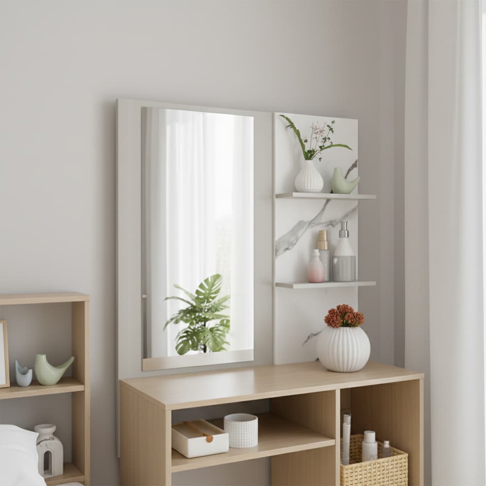 ชุดห้องนอน รุ่นแมกโนเลีย ขนาด 5 ฟุต (เตียง, ตู้เสื้อผ้า 5 บาน, โต๊ะเครื่องแป้ง ) - สีธรรมชาติ/หินอ่อน