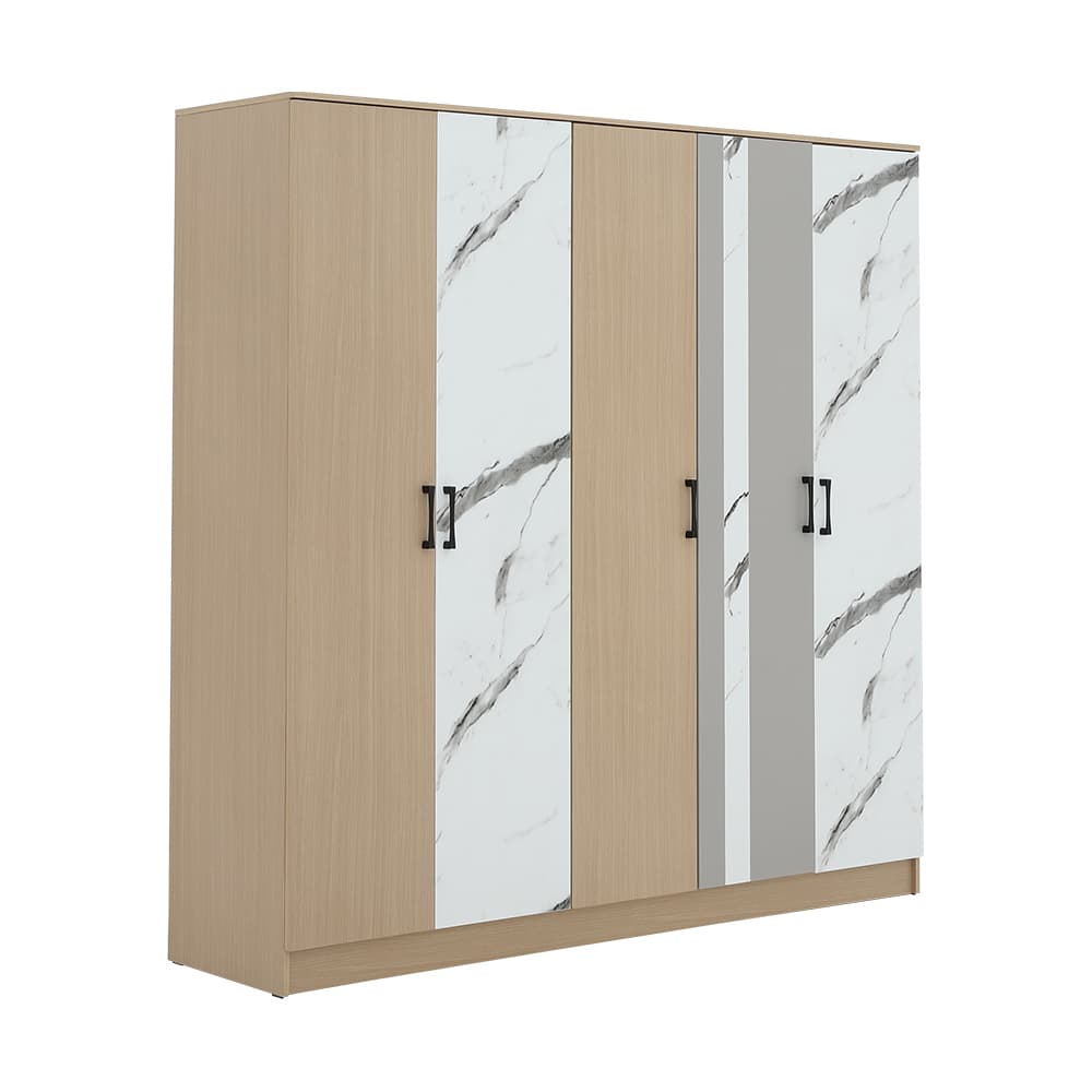 ชุดห้องนอน รุ่นแมกโนเลีย ขนาด 5 ฟุต (เตียง, ตู้เสื้อผ้า 5 บาน, โต๊ะเครื่องแป้ง ) - สีธรรมชาติ/หินอ่อน