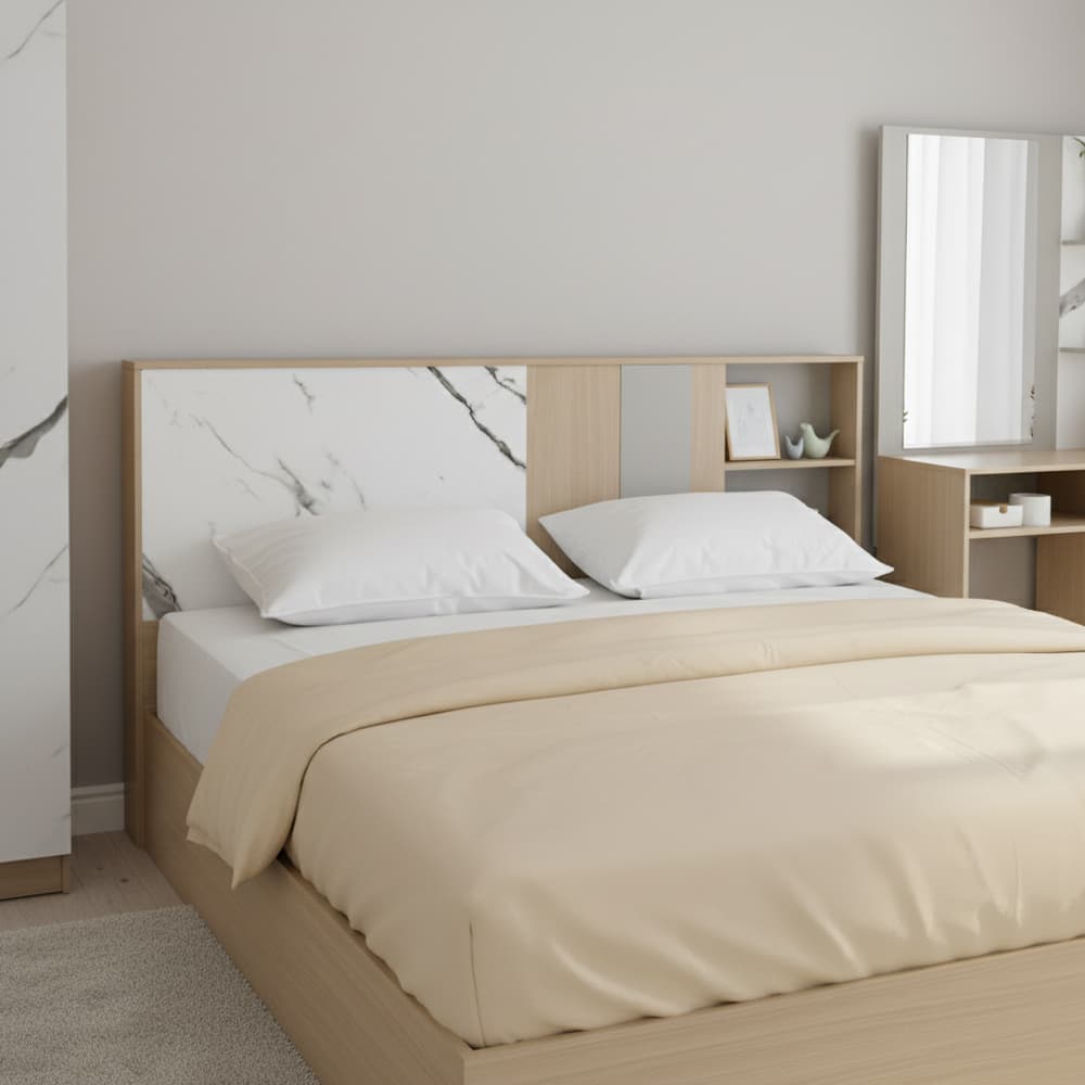 ชุดห้องนอน รุ่นแมกโนเลีย ขนาด 5 ฟุต (เตียง, ตู้เสื้อผ้า 5 บาน, โต๊ะเครื่องแป้ง ) - สีธรรมชาติ/หินอ่อน