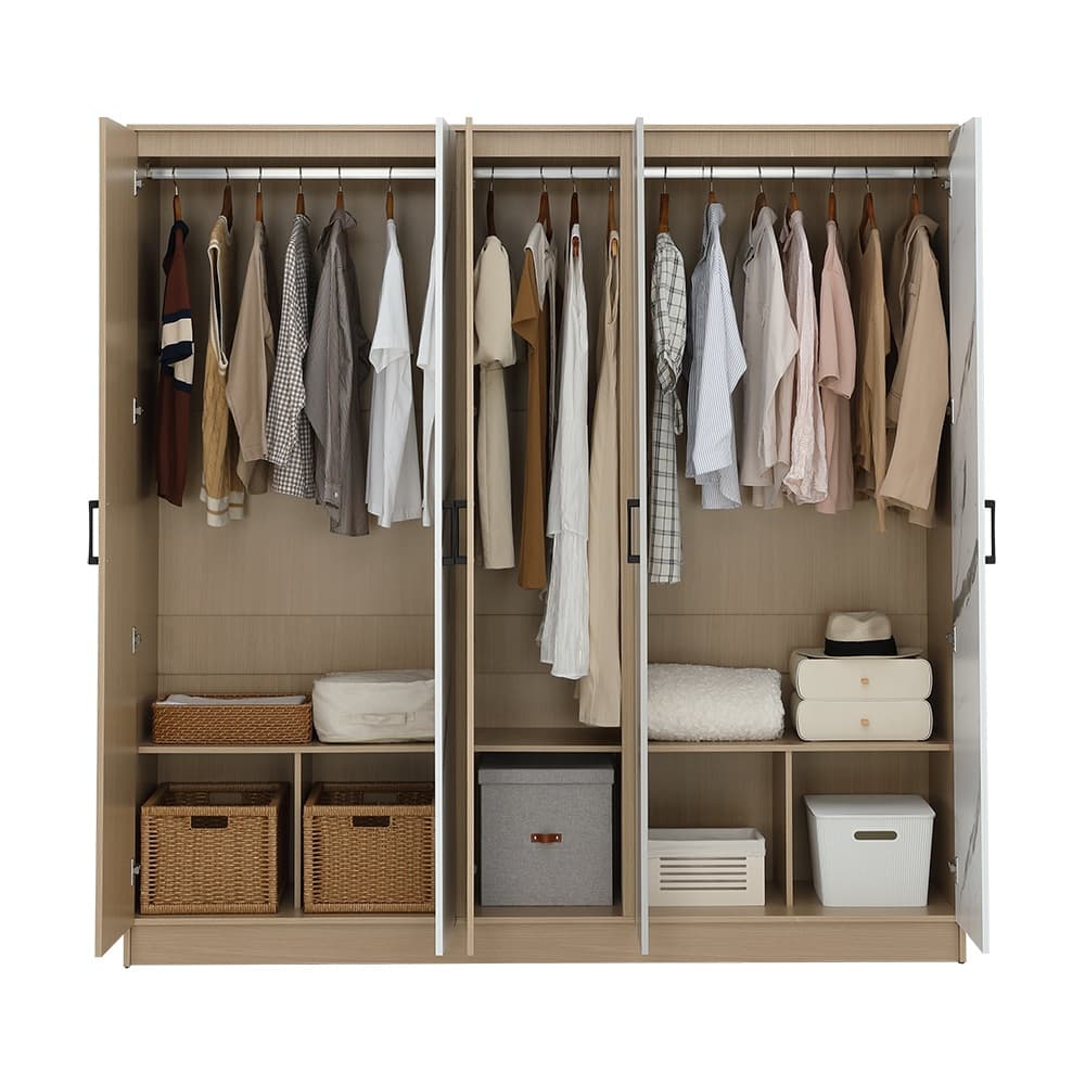 ชุดห้องนอน รุ่นแมกโนเลีย ขนาด 5 ฟุต (เตียง, ตู้เสื้อผ้า 5 บาน, โต๊ะเครื่องแป้ง ) - สีธรรมชาติ/หินอ่อน