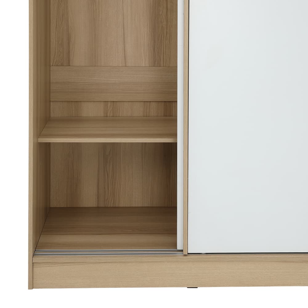 ชุดห้องนอน รุ่นจัสมิน ขนาด 5 ฟุต (เตียง, ตู้เสื้อผ้าบานสไลด์, โต๊ะเครื่องแป้ง) - สีธรรมชาติ/ขาว