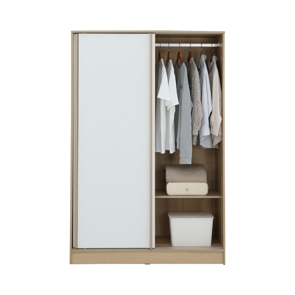 ชุดห้องนอน รุ่นจัสมิน ขนาด 6 ฟุต (เตียง, ตู้เสื้อผ้าบานสไลด์, โต๊ะเครื่องแป้ง) - สีธรรมชาติ/ขาว