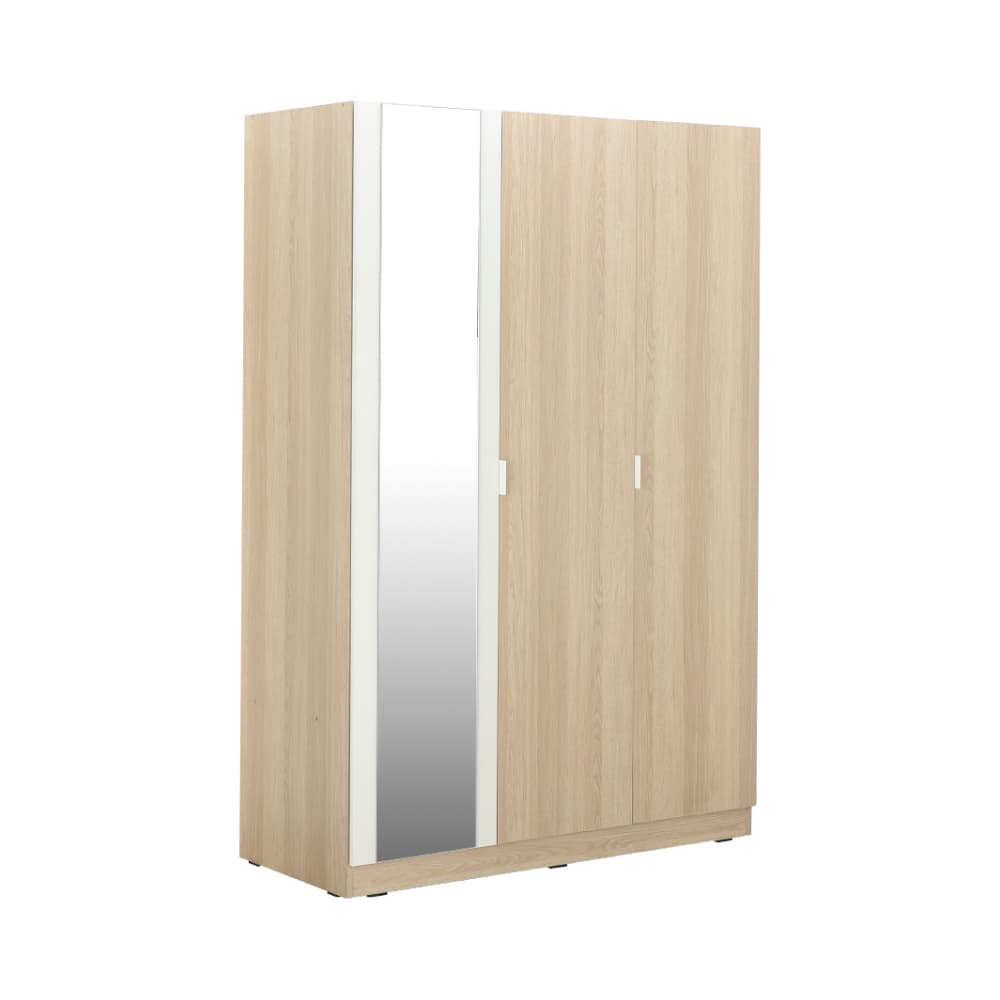 ตู้เสื้อผ้า 3 บาน พร้อมกระจก รุ่นแชมป์ ขนาด 120 ซม. - สีไลท์ วู้ด/ขาว